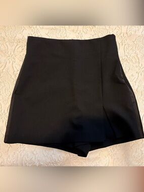 Zara Black High-Waist Skort with Front Panel, Size XS